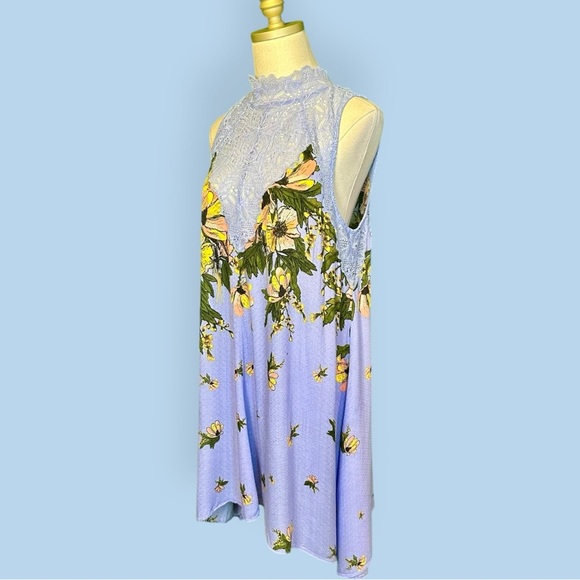 Free People ‘Marsha’ Printed Lace Slip Dress in “Periwinkle Sky” Size Large - Picture 7 of 16